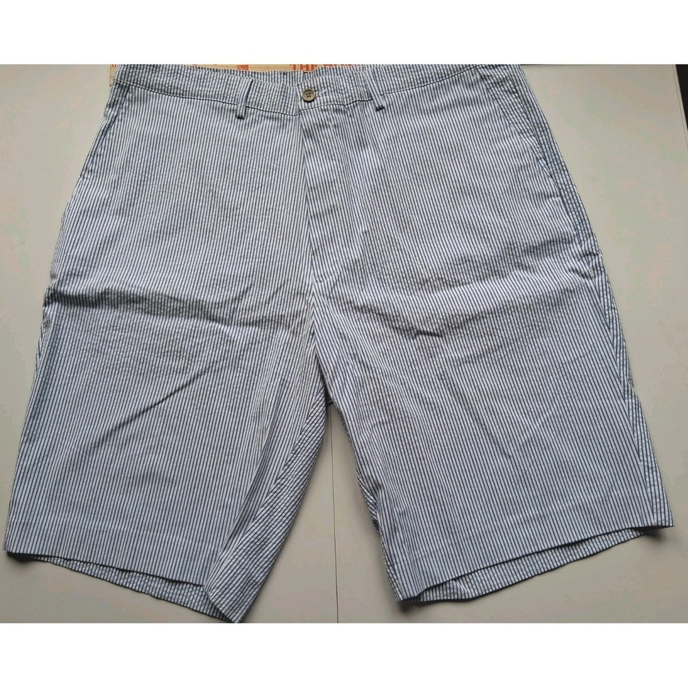 Britches By Samtex Seersucker Striped Shorts Men 40 Blue White Stretch Chino